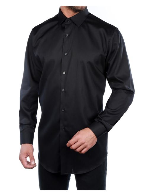 Kenneth Cole REACTION Men's Textured Regular Fit Solid Spread Collar Dress Shirt