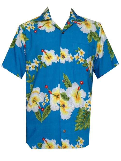 Mens Hawaiian Shirt Hibiscus Flower Print Beach Party Aloha Camp Hawaiian Shirt for Men