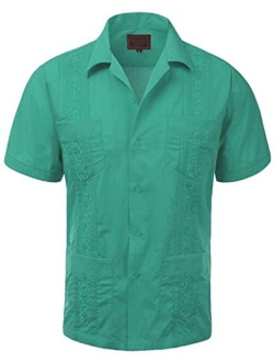 vkwear Guayabera Men's Cuban Beach Wedding Short Sleeve Button-up Casual Dress Shirt