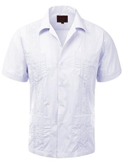 vkwear Guayabera Men's Cuban Beach Wedding Short Sleeve Button-up Casual Dress Shirt