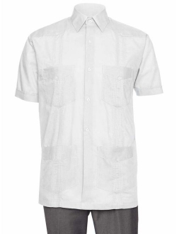Gentlemens Collection Mens Short Sleeve Linen Look Guayabera Shirt