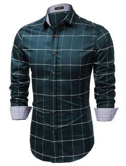 Men's Fashion Long Sleeve Plaid Button Down Shirts Casual Dress Shirt