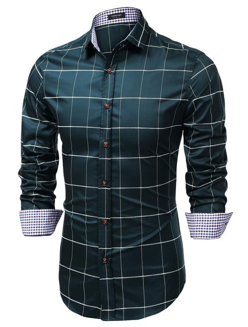 COOFANDY Men's Fashion Long Sleeve Plaid Button Down Shirts Casual Dress Shirt