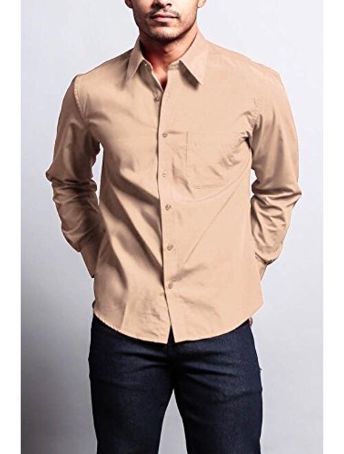 G-Style USA Men's Regular Fit Long Sleeve Solid Color Dress Shirts
