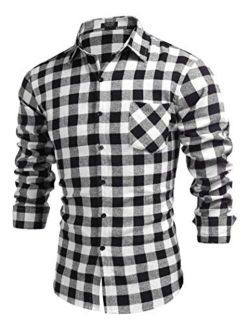 Unisex Christmas Button Down Regular Fit Long Sleeve Plaid Casual Shirts