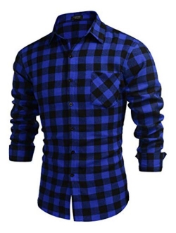 Unisex Christmas Button Down Regular Fit Long Sleeve Plaid Casual Shirts