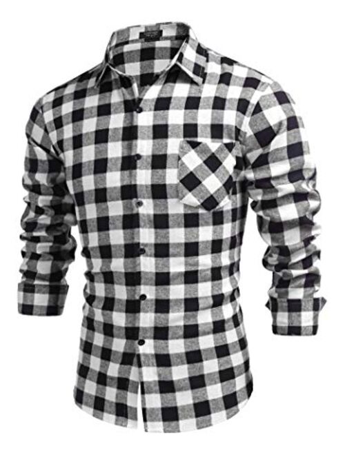 COOFANDY Unisex Christmas Button Down Regular Fit Long Sleeve Plaid Casual Shirts