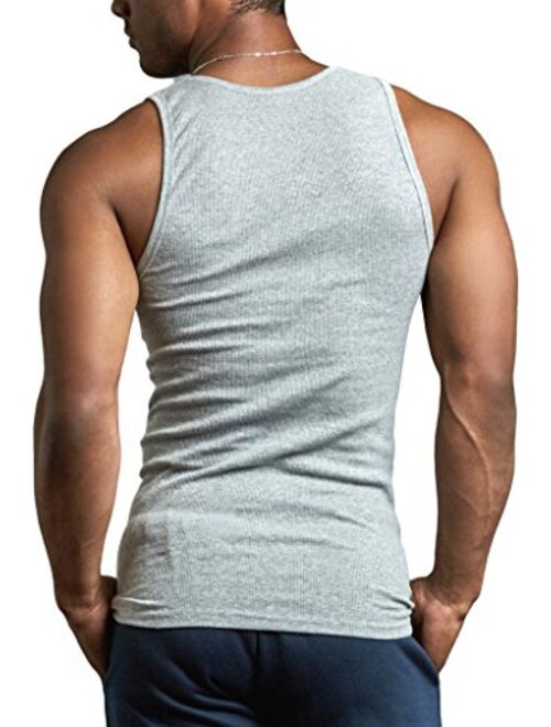ToBeInStyle Men's Pack of Fine Ribbed Cotton Scoop Neck Sleeveless Tanks