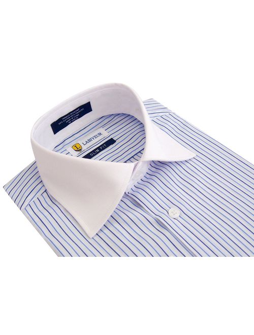 Labiyeur Men's Slim Fit Spread Collar French Cuff Long Sleeve Formal Dress Shirt