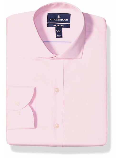 Amazon Brand - BUTTONED DOWN Men's Slim Fit Cutaway-Collar Solid Pinpoint Dress Shirt, Supima Cotton Non-Iron