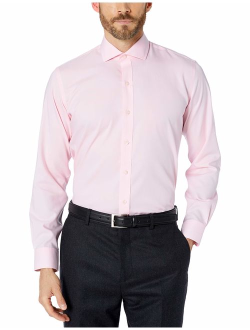 Amazon Brand - BUTTONED DOWN Men's Slim Fit Cutaway-Collar Solid Pinpoint Dress Shirt, Supima Cotton Non-Iron