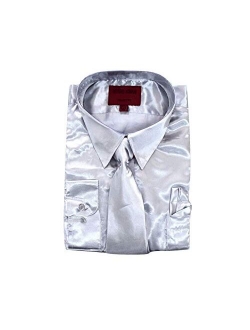 Milano Moda Satin Classic Dress Shirts with Tie & Hankie SG08, 14 Colors