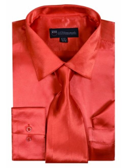 Milano Moda Satin Classic Dress Shirts with Tie & Hankie SG08, 14 Colors