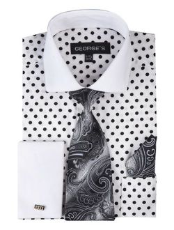 George's Men's 100% Cotton Polka Dot Pattern Dress Shirt
