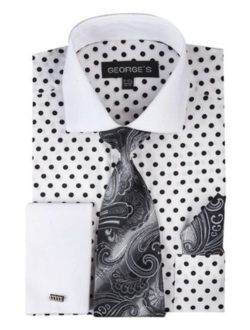George's Men's 100% Cotton Polka Dot Pattern Dress Shirt