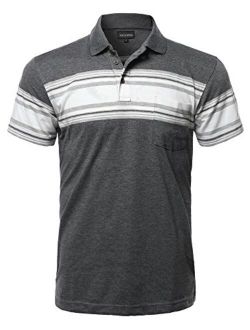 Style by William Men's Casual Striped Short Sleeves Three-Button Polo T-Shirt
