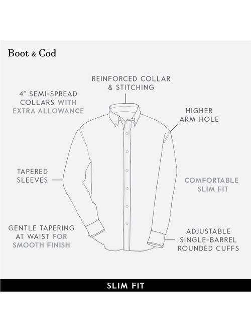 Boot & Cod Men's Shirts - Fitted Long Sleeve Button Down Dress Shirt Men - Slim Fit