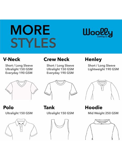 Wicking Breathable Anti-Odor Woolly Clothing Men's Merino Wool Crew Neck Tee Shirt Everyday Weight 