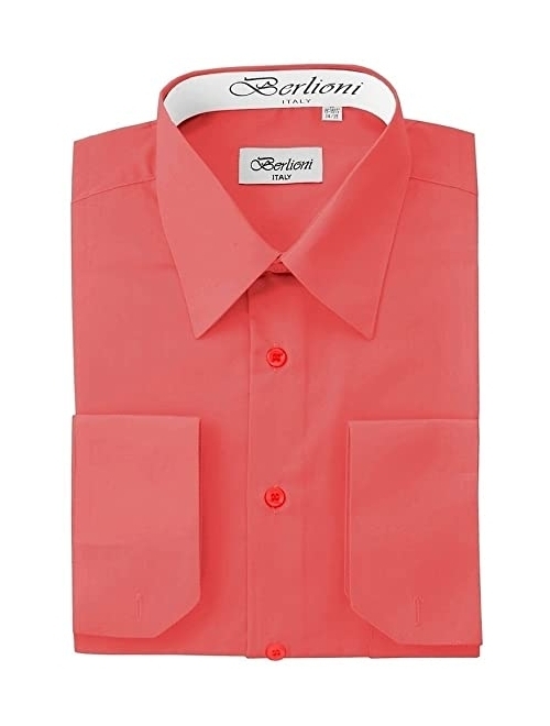 Berlioni Men's Long Sleeve Solid Colors Convertible Cuffs Dress Shirts - Many Colors