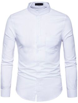 WHATLEES Mens Hipster Mandarin Collar Slim Fit Long Sleeve Oxford Dress Shirt with Pocket