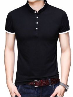 KUYIGO Men's Casual Slim Fit Shirts Pure Color Short Sleeve Polo Fashion T-Shirts