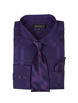 George's Geometric Pattern Fashion Dress Shirt With Woven Tie and Hankie AH623