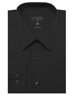 JC DISTRO Men's Slim Fit Solid Dress Shirts Double-Button Cuffs (Big