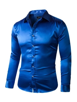 ZERDSKY Men's Regular-Fit Solid Color Dance Prom Dress Shirt