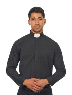 Men's Long Sleeves Tab Collar Clergy Shirt Black