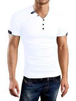 Aiyino Men's Casual V-Neck Button Cuffs Cardigan Long Sleeve T-Shirts