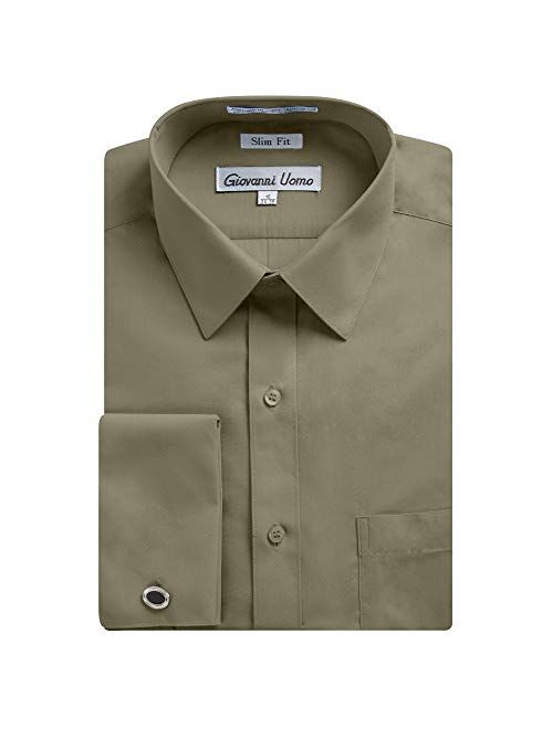 Gentlemens Collection Men's Slim Fit French Cuff Solid Dress Shirt - Colors (Cufflink Included)