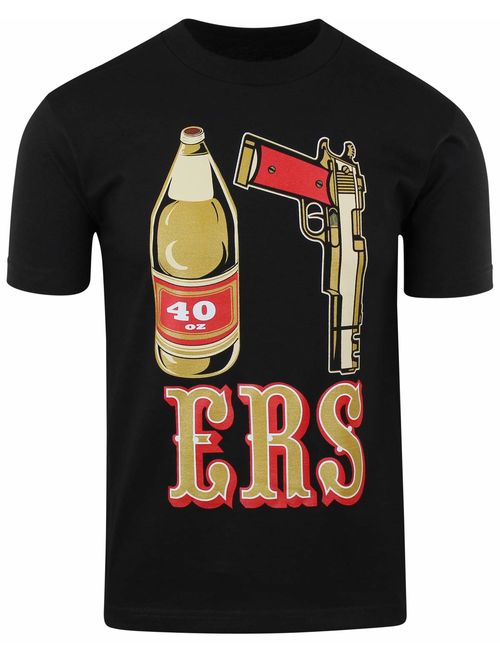 Mens T Shirt 40oz 9MM Gold Gun Mens T Shirt San Francisco Pistol Golden Empire