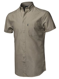 Style by William Men's Printed Cotton Stripe Button Down Short Sleeve Shirt