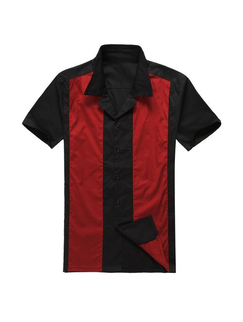 Anchor MSJ Men's 50s Male Clothing Rockabilly Style Cotton Mens Shirts Short Sleeve Fifties Bowling Casual Button-Down Shirts