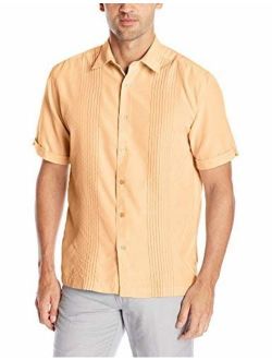 Men's Short Sleeve Point-Collar Embroidered-Panel Button-Down Shirt
