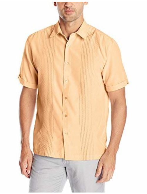 Cubavera Men's Short Sleeve Point-Collar Embroidered-Panel Button-Down Shirt