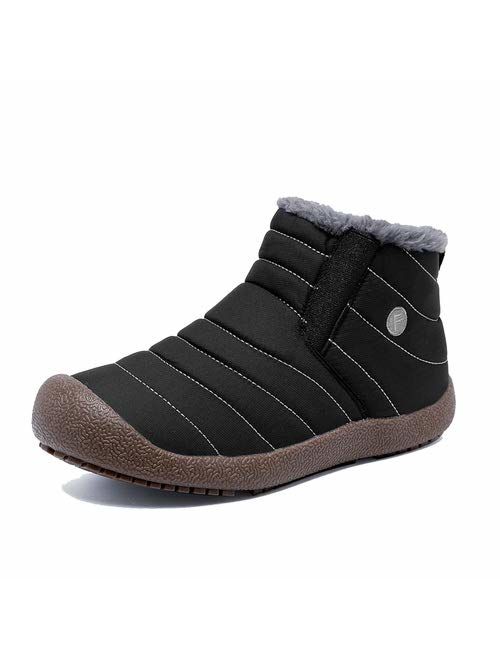 EXEBLUE Enly Winter Snow Boots Slip-on Water Resistant Booties for Men Women Anti-Slip Lightweight Ankle Boots with Full Fur