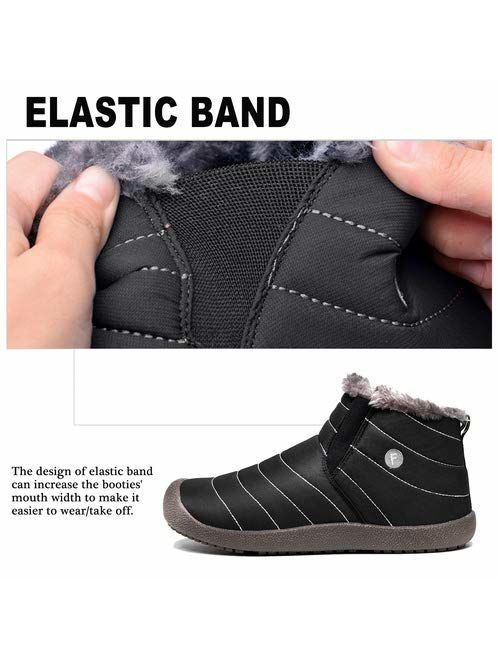 EXEBLUE Enly Winter Snow Boots Slip-on Water Resistant Booties for Men Women, Anti-Slip Lightweight Ankle Boots with Full Fur