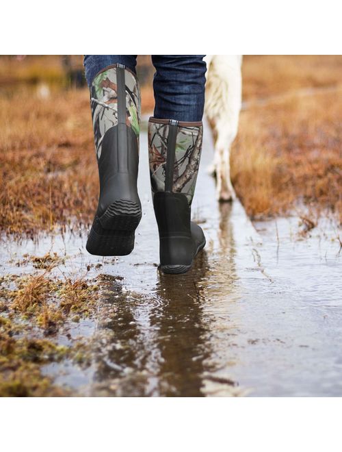 Hisea Men's Rain Boots Waterproof Durable Insulated Rubber Neoprene Outdoor Muck Hunting Boots for Winter Snow Arctic