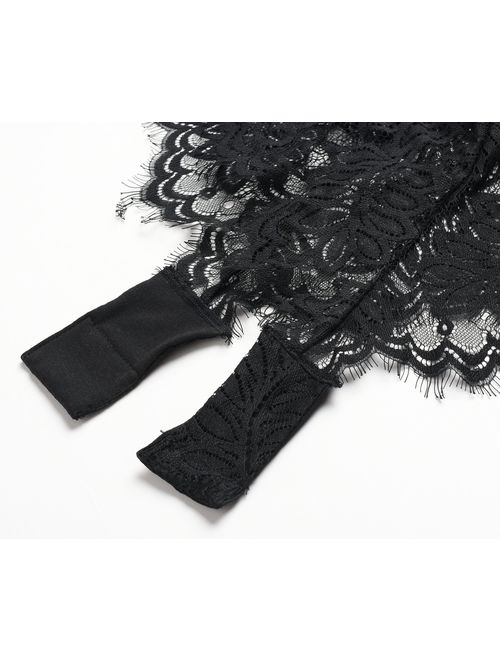 AvaLolita Women's Lingerie Floral Lace Bodysuit Deep V Babydoll