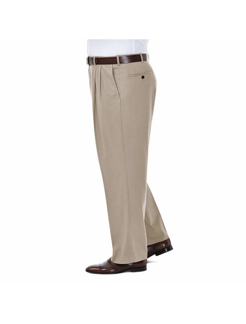 Haggar Men's Big and Tall Premium No Iron Classic Fit Expandable Waist Pleat Front Pant