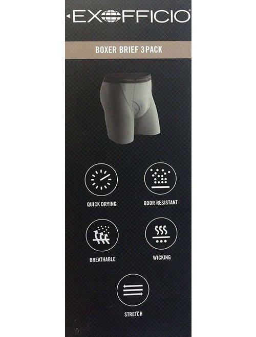 ExOfficio Men's Solid Elastic Waist Give-N-Go Boxer Brief 3 Pack, Charcoal