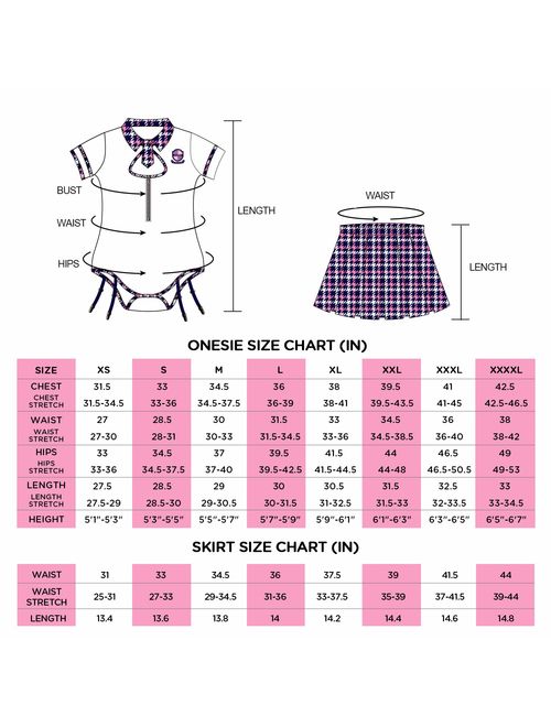Littleforbig Adult Baby Diaper Lover (ABDL) Button Crotch Adult Baby Onesie Bodysuit - Wayward Girls School Uniform