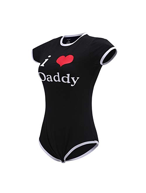 Littleforbig Adult Baby Onesie Diaper Lover (ABDL) Button Crotch Romper Onesie Pajamas - I Love Daddy Pattern