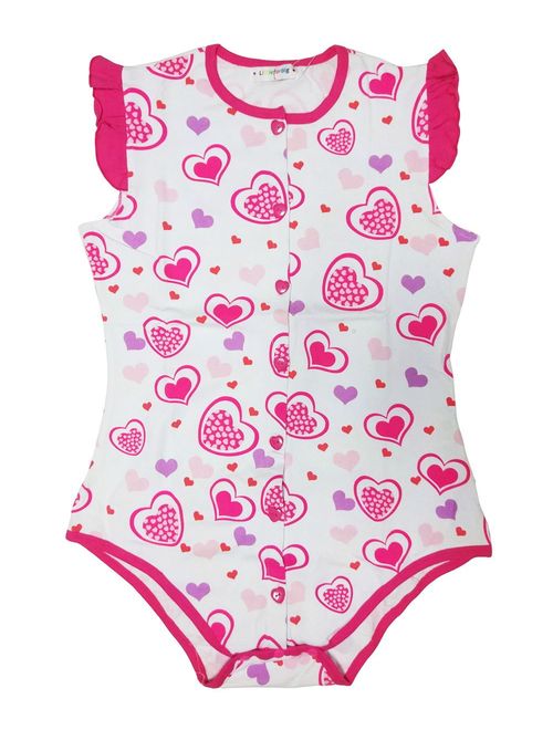 Littleforbig Adult Baby Diaper Lover Button Crotch Romper Onesie -Princess Hearts