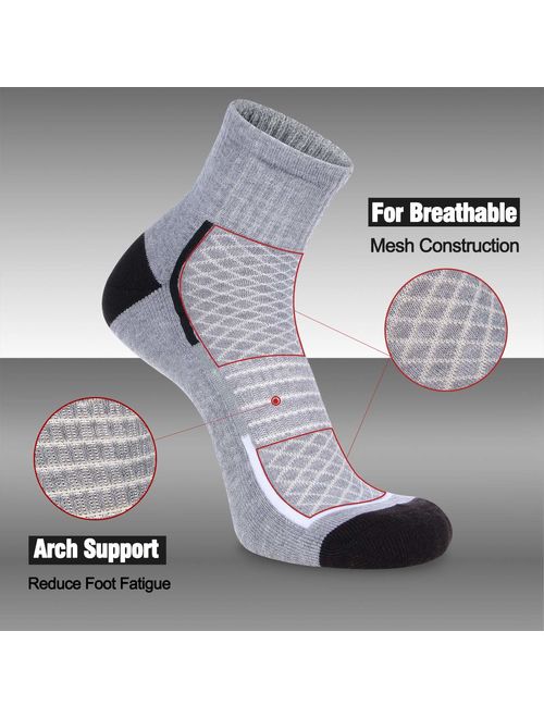 FLYRUN Mens Athletic Ankle Socks Performance Breathable Sports Running Sock（6 