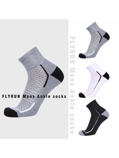 FLYRUN Mens Athletic Ankle Socks Performance Breathable Sports Running Sock6 Pairs