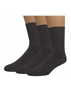 Grandeur Hosiery Men's Diabetic Crew Cotton Socks | Non-Binding Loose Top | Seamless Toe | 3-Pair | Big and Tall Available