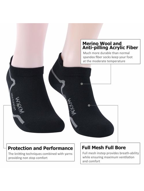 Athletic Merino Wool Socks,WXXM Unisex Ankle Light Running Hiking Thin No Show Liner Socks for Men Women 