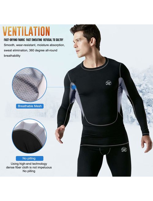 MeetHoo Men's Thermal Underwear Set, Compression Base Layer Sports Long Johns Fleece Lined Winter Gear Running Skiing